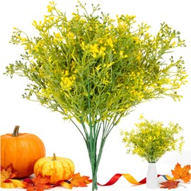 RAINFLOW Artificial Flowers for Outdoors - 4PCS UV Resistant Fake Flowers for Decoration, Small Jasmine Buds Ivy for Centerpiece Front Porch Kitchen Garden Wedding Thanksgiving Decor(13.7" Yellow)