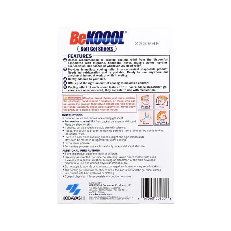 BeKoool Cooling Relief for Migraine Soft Gel Sheets, Pack of
