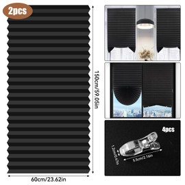 Temporary Blackout Blinds, 2 Pack 59 × 23.6 Inch No Drill Stick on Blinds Curtains Temporary Blinds for Windows with 4 Clips for Bedroom Kitchen Bathroom Windows