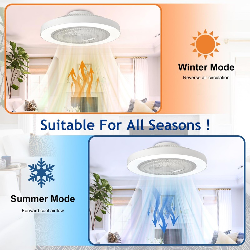 Depuley Modern Ceiling Fan with Light: 19" Bladeless Flush Mount