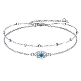 POPLYKE Sea Turtle Anklet for Women 925 Sterling Silver Moonstone Ankle Bracelet Girls Double Layer Chain Moonstone Gifts Summer Beach Jewellery, Silver Sterling Silver, Cubic Zirconia