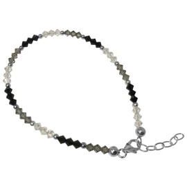 Gem Avenue 925 Sterling Silver 10 inch Ankle Bracelet Made with Black and Clear Austrian Crystals