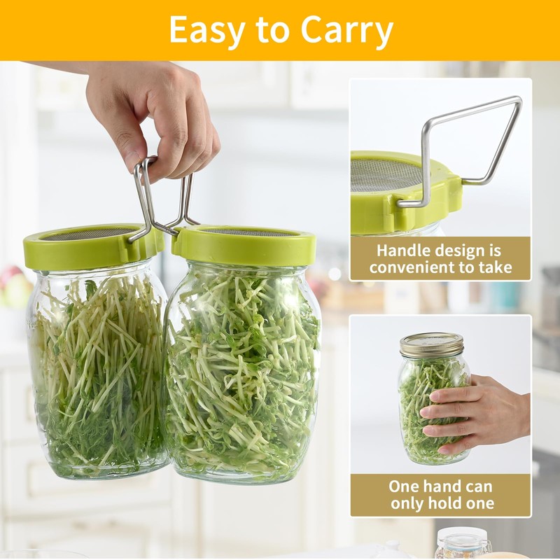 Luckyiren 2 Set Seed Sprouter Kit for Wide Mouth Jars