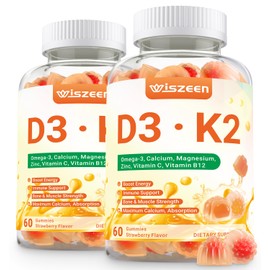Wiszeen Vitamin D3 K2 Gummies, Vitamin D3 10000 IU & K2 (MK-7) 200 mcg - D3 K2 Supplement with Omega 3, Calcium, Magnesium for Bone Muscle Teeth Immune