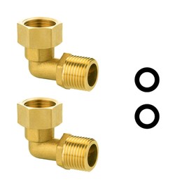 HSUYUN Brass movable screw connection 1/2 inch, right angle screw connection 1/2 inch, external female thread screw connector, 2 pieces 90 degree angle fitting, with washers, for pipe systems