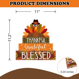 Bolisom Thanksgiving Turkey Front Door Sign, Fall Thankful Grateful Blessed Wood Hanger Outdoor Outside Porch Home Decor, Autumn Farmhouse Wooden Wreath Indoor Wall Hanging Decoration