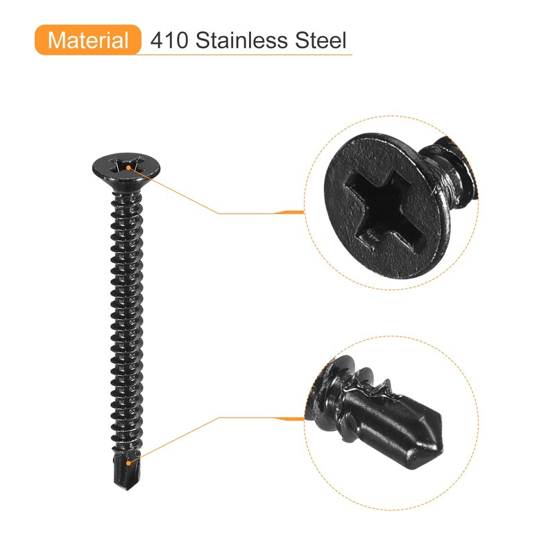 uxcell #6 x 1-1/2" Sheet Metal Screws, 100pcs Black Oxide
