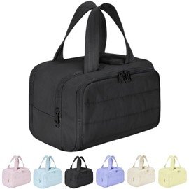 Elouva Toiletry Bag, Toiletry Bag a 4-in-1 Travel Organizer, Large Capacity Wide-Open Travel Cosmetic Bag, Multi Functional Lightweight Makeup Bags with Handle, Dry-and-Wet Separation (Black)