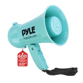 Pyle 15W Portable Bullhorn Megaphone Speaker with Built-in Dynamic Microphone, Siren & Talk Switch, Adjustable Volume, Up to 600 ft Range, Ergonomic Handle, Battery Operated (6x AA), Indoor/Outdoor