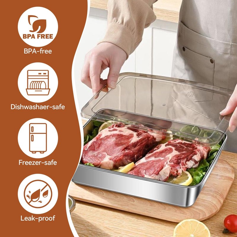 3 Pcs Steel Containers with Lids,Stainless Steel Storage Containers