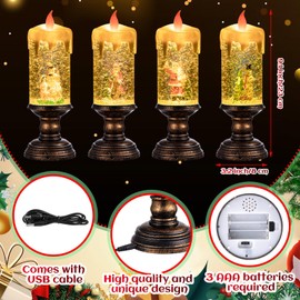 Honoson 4 Pack Christmas Snow Globe Flameless Candle Water Spinning Candles Lighted LED Christmas Candles Battery Operated Glittering Snow Globes for Christmas Holiday Tabletop Decor
