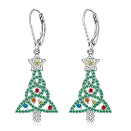 Celtic Christmas Tree Earrings Christmas Earrings Women Dangle Xmas S925 Sterling Silver Leverback Holiday Green Tree of Life Jewelry