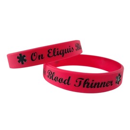 Gadow Jewelry 2-Pack Eliquis Blood Thinner Medical ID Alert Silicone Rubber Wristband Bracelets Men or Women Awareness