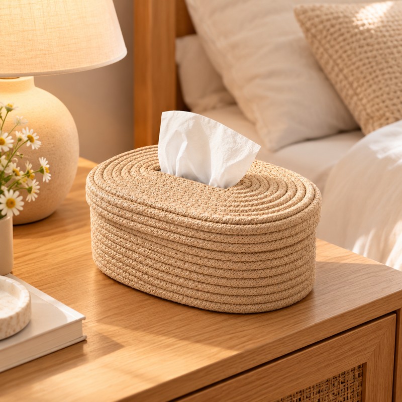 Woven Tissue Box Cover for Home Decor – Oval Textured