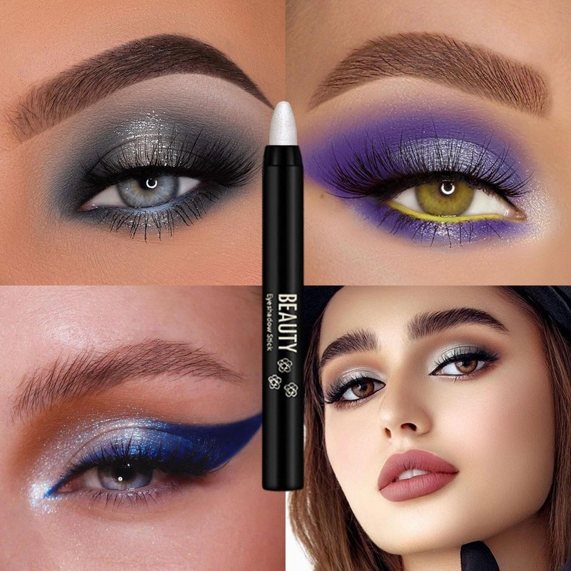 Pearl White Eyeshadow Stick, Shimmering Glitter Eyeshadows Metallic Highlight Pencil