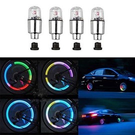 WINVIN 4Pcs LED Wheel Lights -Bike Tire Valve Stem Neon Light Bulb for Car Motorcycle Tyre Dust Cap, Safety, Waterproof, Motion Activated, Spoke Flash Stems Caps Accessories (Colourful)