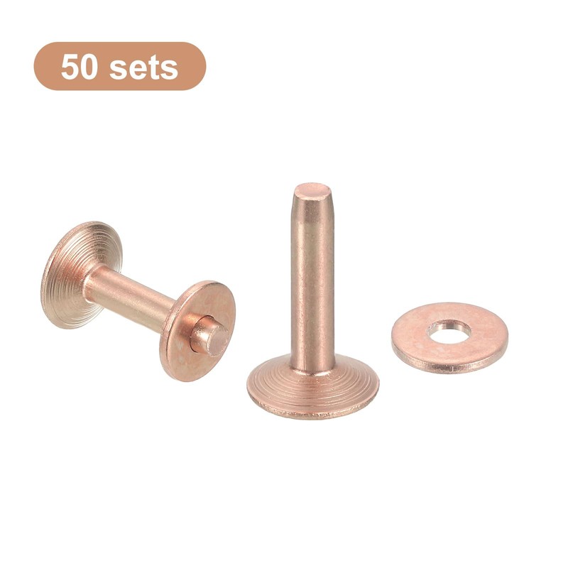 sourcing map 50 Set Copper Rivets and Burrs, 10x3.3x14mm Solid