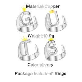 GAUEIOUR Letter G U T S Ring,Creative Adjustable Ring,Fashion Copper Ring Set,Album World Tour Inspiration Male and Female Fans Gift(Silver Four Piece Set)