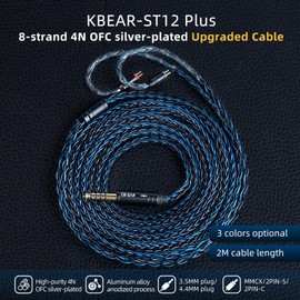 keephifi KBEAR ST12 Plus 2Meters Black IEM Cable 3.5MM 2PIN Type, 8-Strand 4N OFC Silver-Plated Upgraded Cable for KZ AS10 ZST ES4 ES3 BA10, CCZ CRA C10, TRN V80 V20