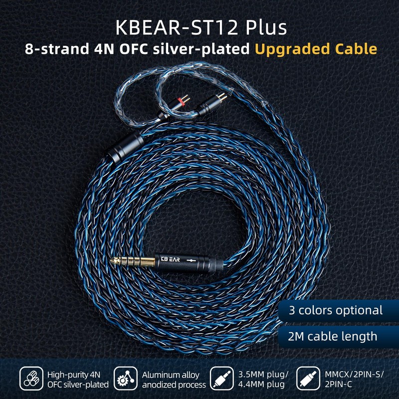 keephifi KBEAR ST12 Plus 2Meters Black IEM Cable 3.5MM 2PIN