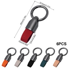 Sxutop 6 Pieces Leather Car Keychain Clip Car Fob Keyring Leather Key Chain Ring Clip with Keyrings Zinc Alloy Buckle Key Fob Holder Keychain for Men Woman Detachable Keyring 7.8 x 3.5cm (6 Colours)