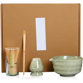 Matcha Whisk Set 4PCS, Reusable Matcha Making Kit with Ceramic Matcha Bowl Matcha Whisk Holder Bamboo Matcha Whisk and Bamboo Scoop Matcha Tea Set Whisk Starter Kit for Tea Lovers (Green)