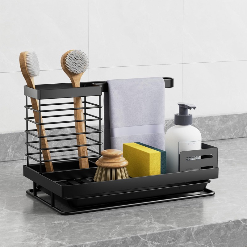 FOXWHALE Sink Organiser, Sink Organiser Sponge Holder with Drain Pan,