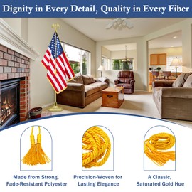NQ Flag Gold Braided Tassel 107 Inch Length for Indoor Flagpole Display, Durable Polyester Flagpole Tassel for School, Office and Business