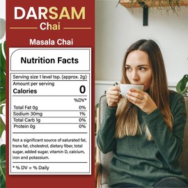 Darsam Masala Chai 17.6oz (500g) - Blend of Pure Assam Black Loose Tea Leaves, Cardamom, Cinnamon, Cloves, Ginger & Black Pepper, Stays Fresh in Airtight PET Jar, Non-GMO & Gluten Free