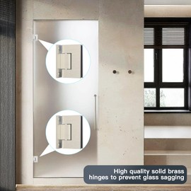 AatrixQuayn 90 Degree Glass Shower Door Hinges Heavy Duty Solid Brass, Shower Door Hardware Replacement for 5/16"(8mm) - 1/2"(12mm) Thickness Tempered Glass （Brushed, 2 Pack, 90 Degree