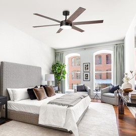 Ceiling Fans with Lights Large Ceiling Fan with Light and Remote Control, Indoor Outdoor Ceiling Fans for Patios Bedroom, Dimmable LED, Reversible DC Motor, 6 Speeds, ETL (Black, 60 Inch)