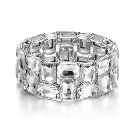 Clearine Women's Sparkle Crystal Emerald Cut Stretch Bangle for Wedding Guest Party Prom, Crystal