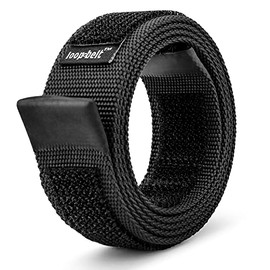 Loopbelt - Cinturón de tela negra sin arañazos con puntas revestidas de goma y cierres avanzados de gancho y bucle, Negro -, Small 28-32
