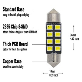 Yoper 6418 6461 6475 6486X - Bombillas LED para interior de cúpula de mapa, puerta de cortesía, placa de matrícula blanca Canbus última intervensión de errores (36 mm)