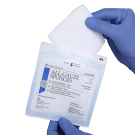Henry Schein Premium 100% Cotton All-Gauze Sponge 4x4" 12 Ply Sterile Square for Wound Care & Home First Aid Kits - 50/Box