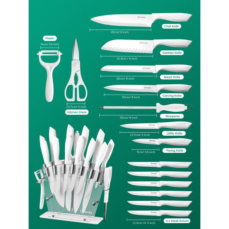 Knife Set, D.Perlla 16 Pieces White Kitchen Knife Set with