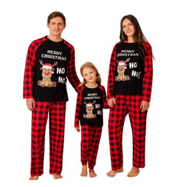 URMAGIC Family Matching Christmas Pyjamas Set Cute Santa Elf Reindeer Plaid Pants Pajama Sleepwear for Adult Men Women Kids Couple Pjs