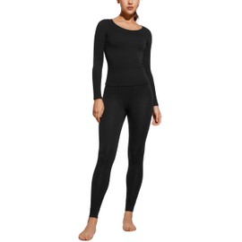 CRZ YOGA Soft Thermal Underwear Sets for Women Lightweight Long Johns Base Layer Pajamas Warm Top Bottom Black Small