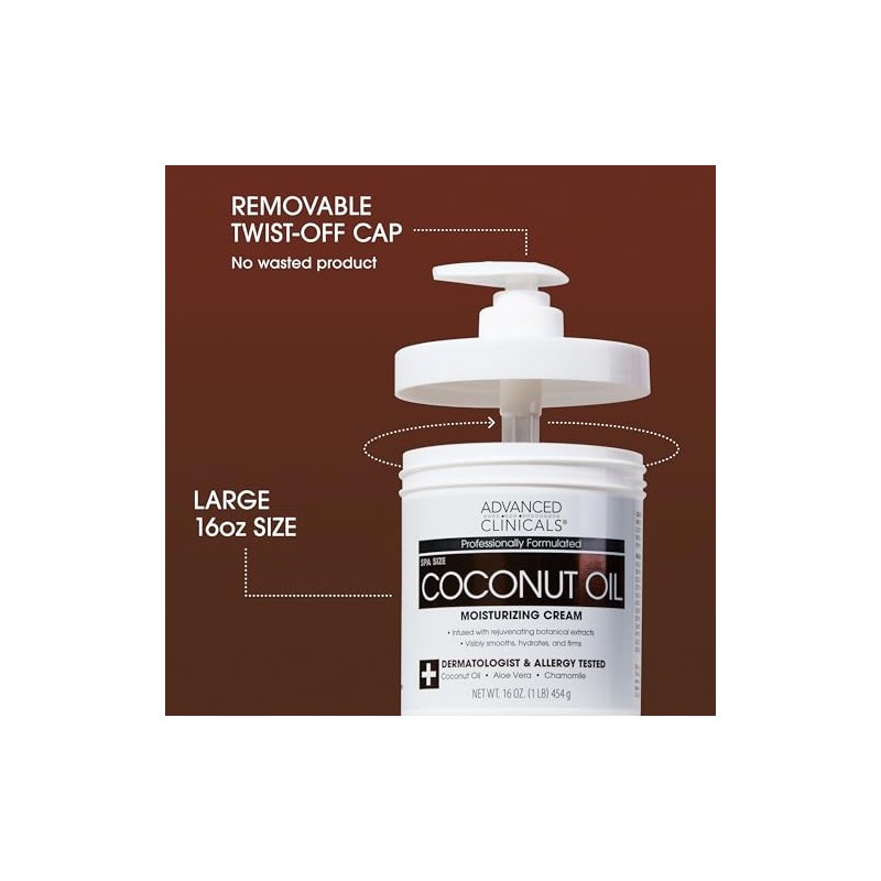 Advanced Clinicals Coconut Oil Cream. Two Spa Size 16oz Moisturizing