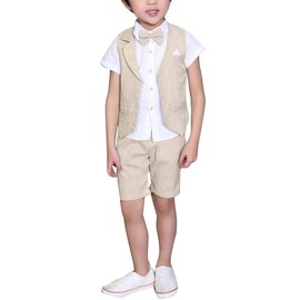 LOLANTA Children's Suit Toddler Boy Summer Wedding Festive Suits Vest Set for Children, Summer Boys Suit 4 Pieces 2–12 Years, beige