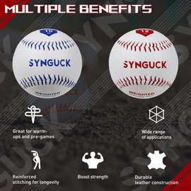 SYNGUCK Weighted Baseballs Set of 2 (10oz, 12oz) - Training Baseballs to Increase Pitching Speed, Arm Strength & Accuracy for Baseball Players, Coaches & Athletes