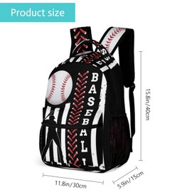 GNEW American Flag Baseball Backpack Boys Baseball School Backpack, Cool Kids Baseball Backpack for Boys, Black White Red Travel Laptop Backpack, Elementary Middle High School Bookbags, 16.5 Inch