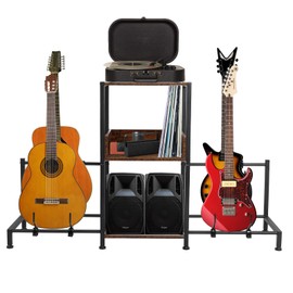 Atsgke 4-Tier Guitar Stand, Brown, Metal, Adjustable, 4 Holder, Tiered Shelf, Guitar Storage and Display