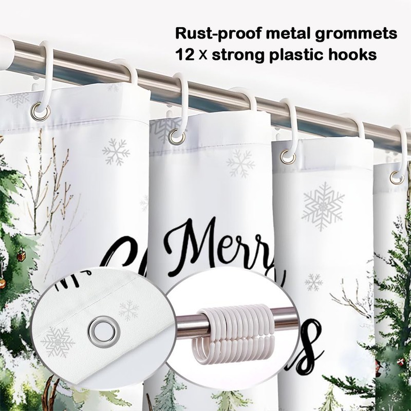 MZYZAF Farmhouse Christmas Forest Shower Curtain Winter Snowman, 70X70Inch