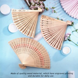[MANJIAMEI] 3PCS Hollow Out Folding Fan, Classic Style Handheld Delicate Hollow Wooden Fan, Decorative Wooden Fan, Hand Held Fan for Dance, Wedding Gift, Party Favor, Wall Hanging Decoration Crafts, 3pcs