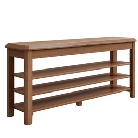 IUNVR Shoe Rack Bench Seat Rubberwood 3-Tier Wooden Storage Shoe Rack Bench 550lbs Compact Mid-Century Modern Simple Design for Entryway, Hallway, Closet, Front Door Entrance, Foyer