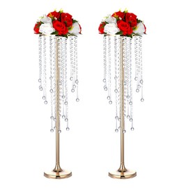 2pcs 29.5"/75cm Wedding Home Decoration Flower Road Leads Gold Acrylic Crystal Wedding Table Centerpiece (Gold, 29.5")