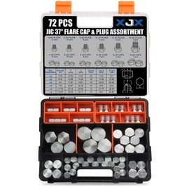 XJX 72-Piece JIC 37° Cap and Plug Kit, Hydraulic Hose Caps and Plugs Kit 45# Steel Pipe Fitting Set with Precision Threads