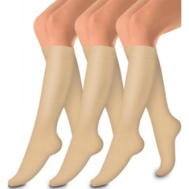 3 Pares Calcetines de Compresión para Mujeres y Hombres, Medias de Compresion Deportivos, Calcetas de Compresion Largas, Adecuado para Varices, Embarazo, Viajar, Correr, Fitness, 15-20 mmHg (Nude)