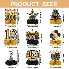 PHUSBLAY 9 Pcs 18th Birthday Decorations for Men Women, birthday party supplies, Honeycomb Centerpieces for Table Black and Gold Birthday Decorations